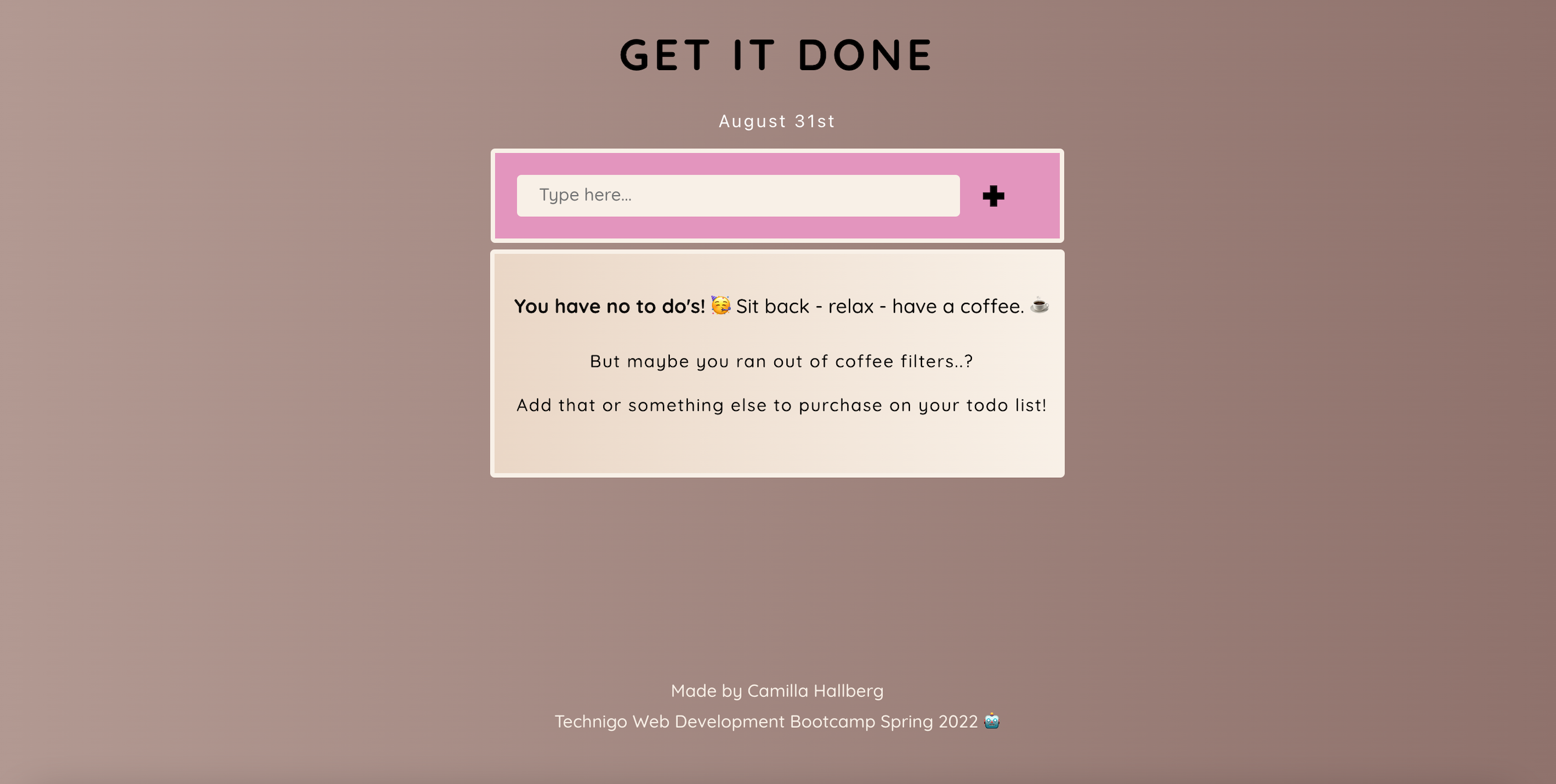 Webpage where you can add to do items